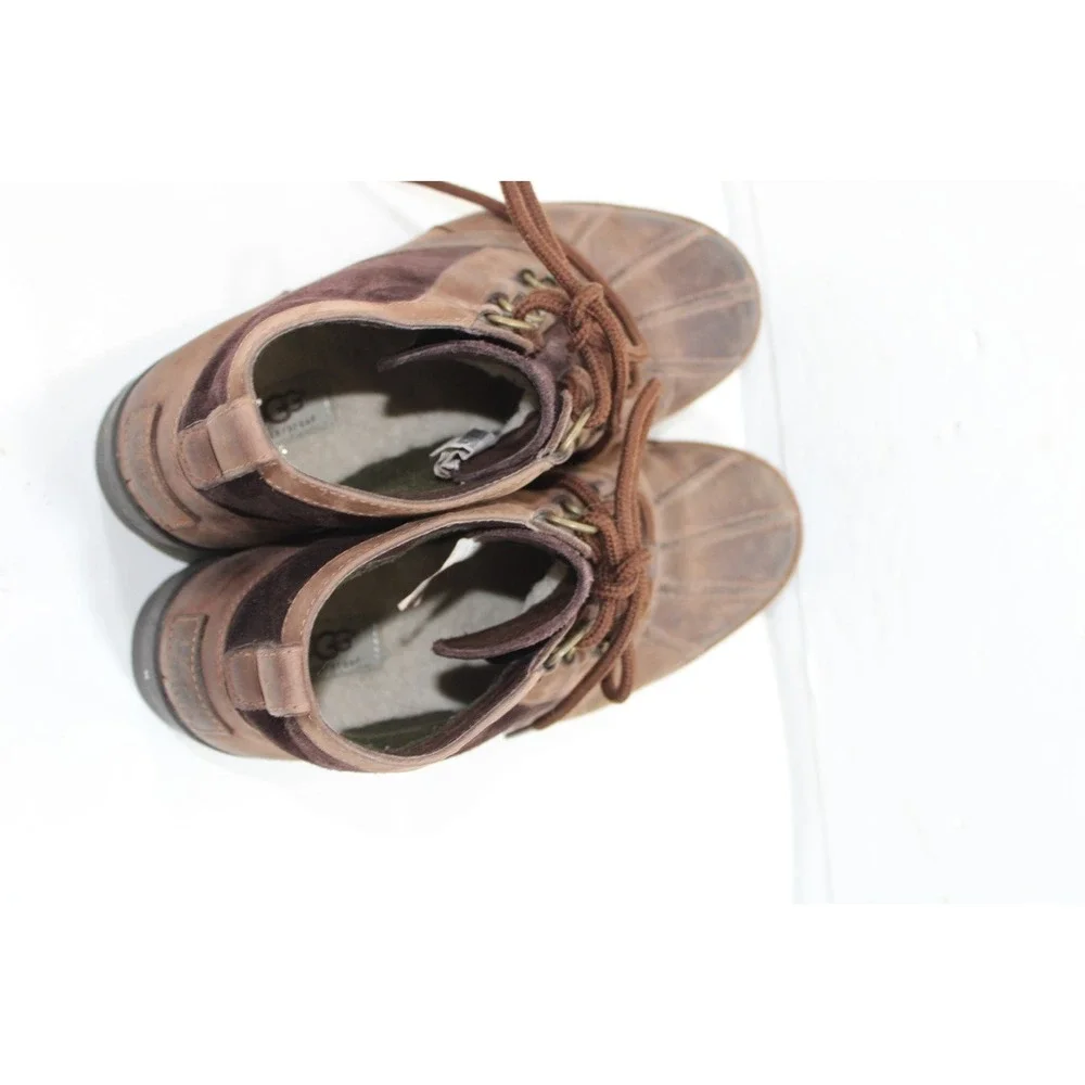 UGG Australia Heather Brown Leather Winter Ankle Boots Womens Size Us 8